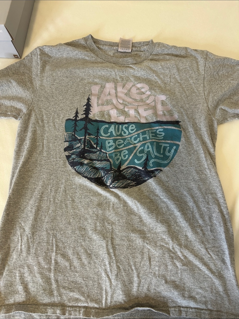 Graphic 'Lake Life' Grey Tee with Teal and white font